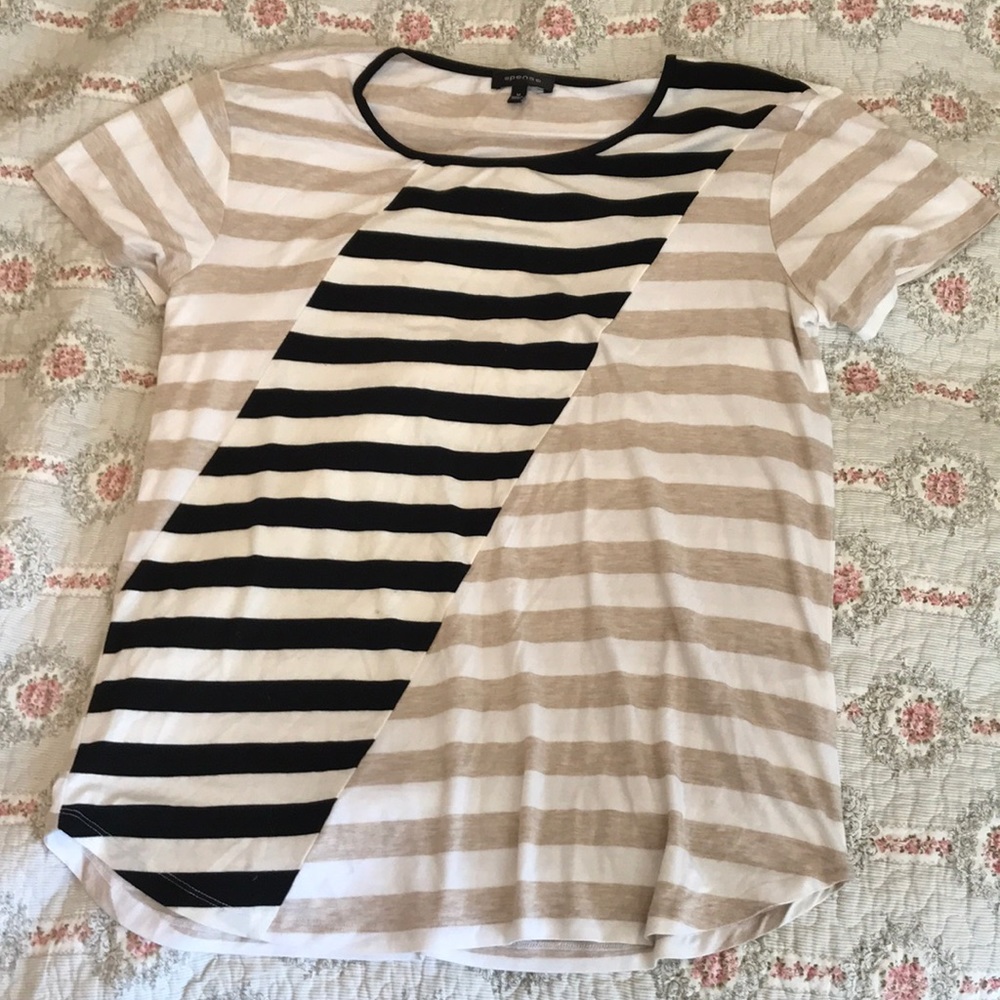 Tan/white/black striped shirt